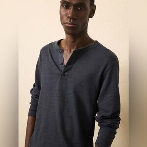 Faherty Men’s Sunwashed Slub Henley - Blue Nights Long Sleeve Henley Tee Shirt